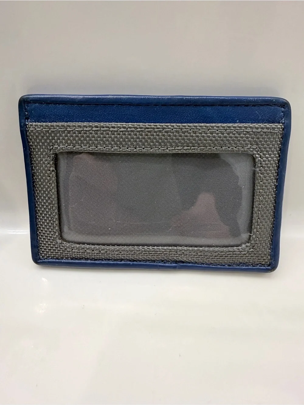 Tumi Gray Canvas and Black Trim Card Sleeve with Navy Accent